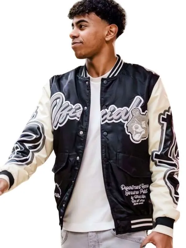 Lamine Yamal BoohooMAN Teddy 2026 Black And White Satin Varsity Bomber Jacket