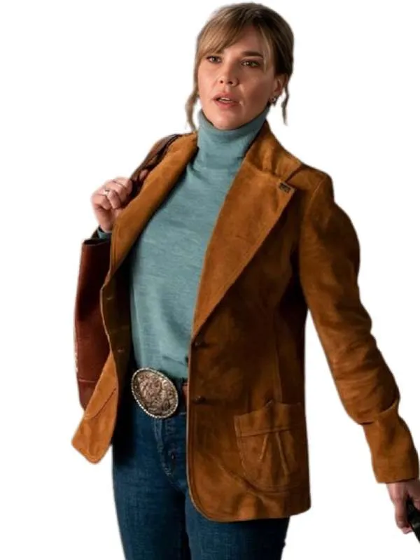Belle Skinner Marshals S01 Arielle Kebbel Tan Suede Leather Blazer