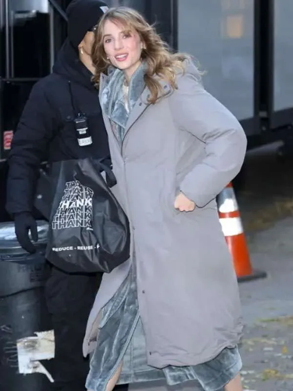 One Night Only 2026 Maya Hawke Grey Coat