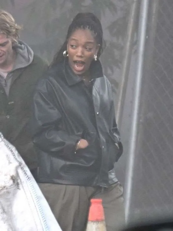 Shop Naomi Ackie Clayface 2026 Caitlin Bates Black Leather Jacket