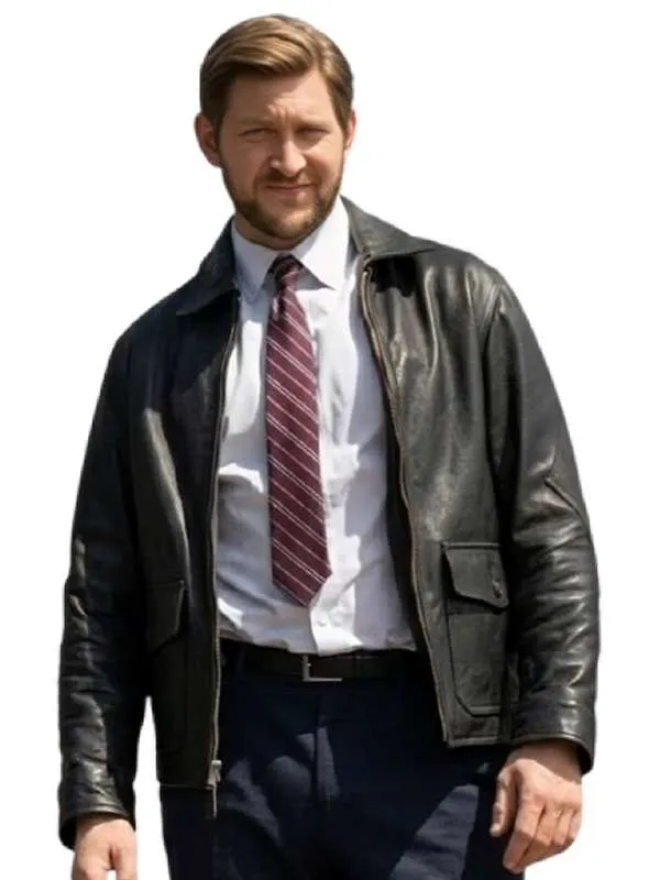 Greyston Holt Neagley 2026 Detective Hudson Riley Black Leather Jacket