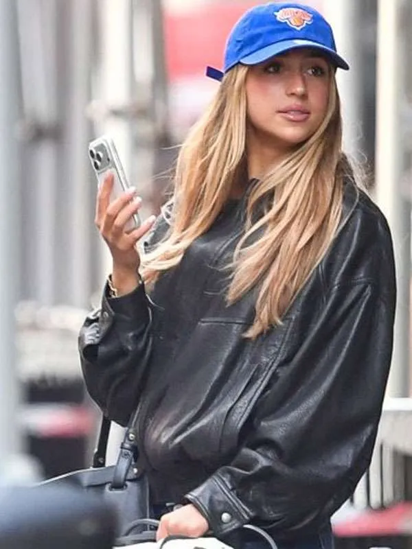 Tate McRae New York City 2026 Black Leather Jacket