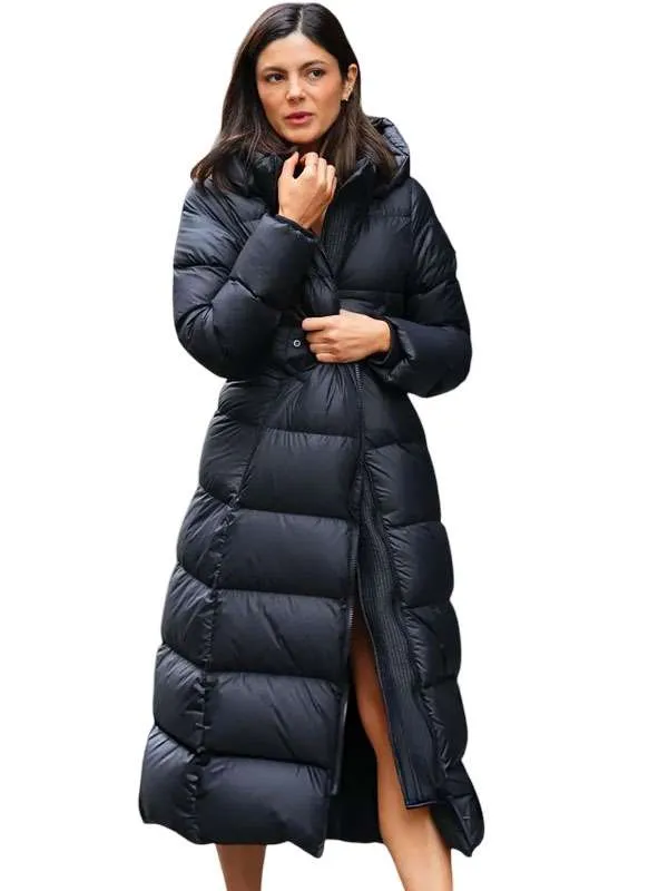 Monica Barbaro One Night Only 2026 Allie Black Puffer Hooded Coat