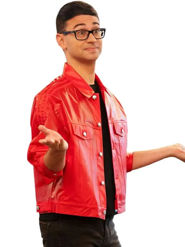 Christian Siriano Project Runway S22 Red Trucker Leather Jacket