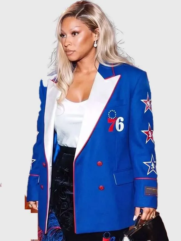 Shop Savannah James Philadelphia 76ers Double Breasted Blue Blazer