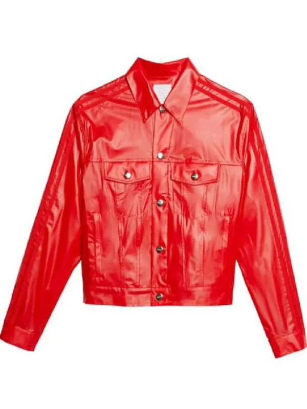 Christian Siriano Red Trucker Leather Jacket