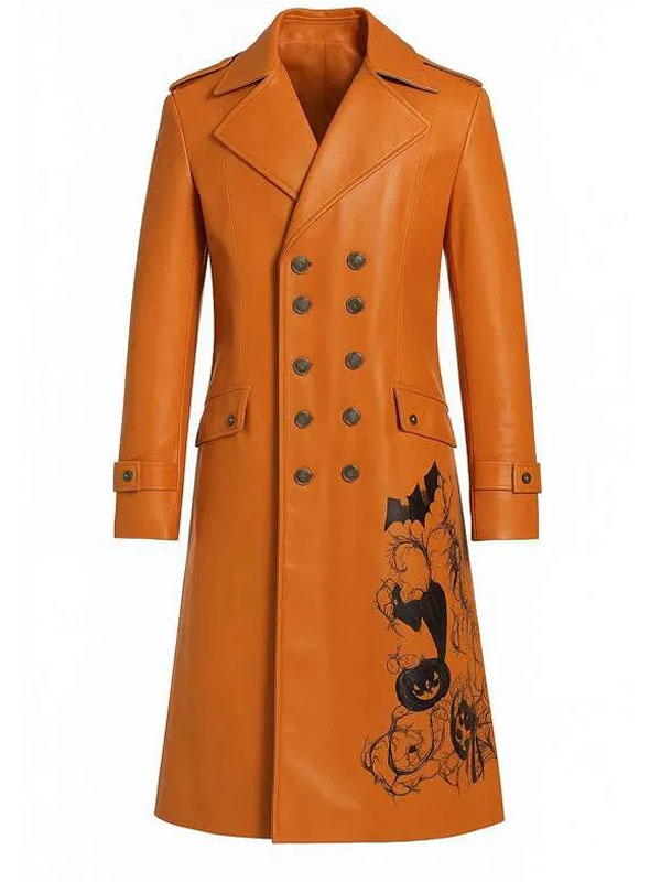 The Shadow Veil Halloween Pumpkin Leather Coat