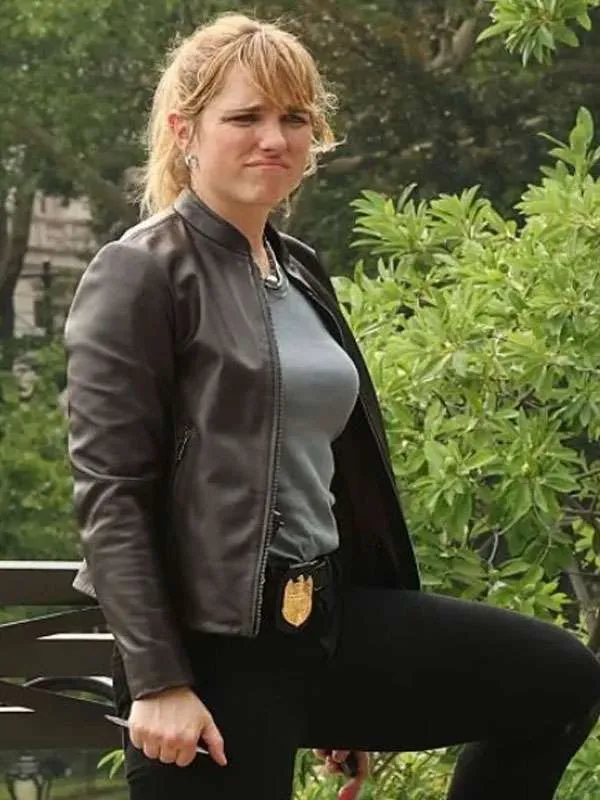 Jacqueline Byers NCIS New York 2026 Addison Ross Brown Leather Jacket