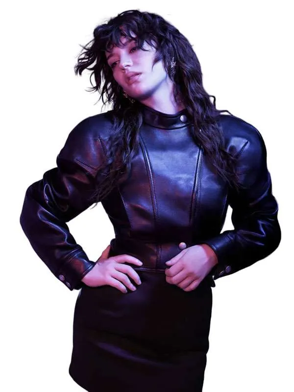 Sophie Thatcher 2026 Black Cropped Leather Jacket