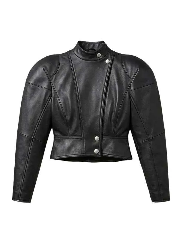 The Hollywood Reporter 2026 Sophie Thatcher Black Cropped Leather Jacket