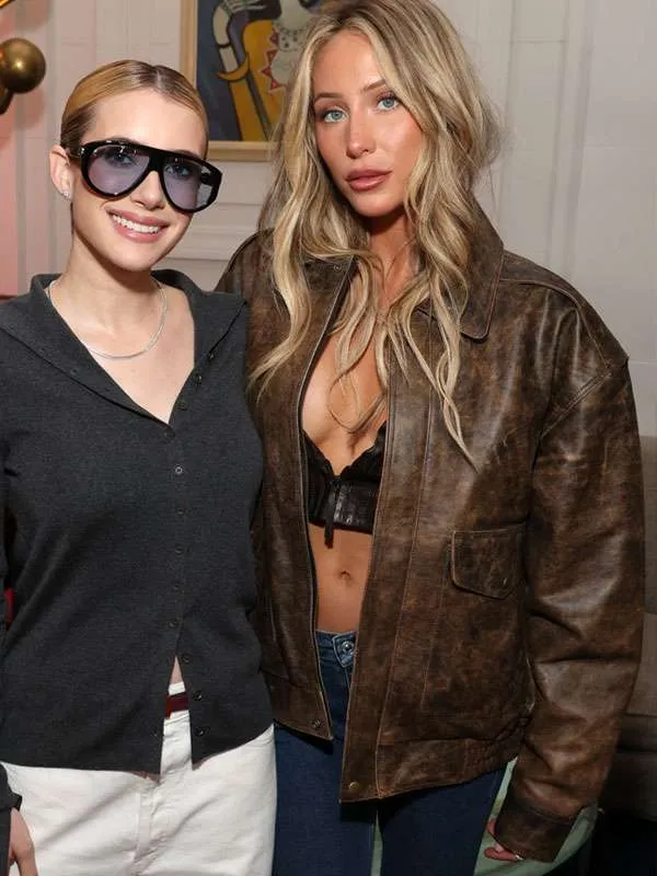 Alix Earle Brown Distressed Leather Jacket