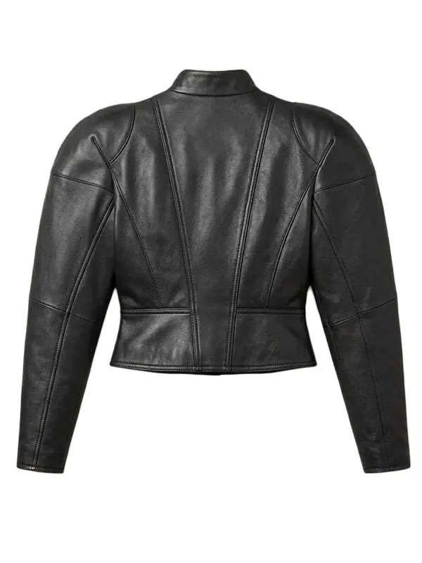 Shop The Hollywood Reporter 2026 Sophie Thatcher Black Cropped Leather Jacket