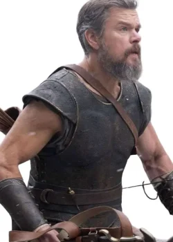 The Odyssey 2026 Matt Damon Black Leather Vest