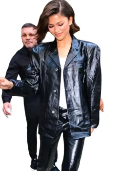 The Odyssey Press Tour 2026 Zendaya Black Leather Blazer