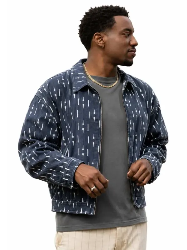 TV Series A Different World 2026 Treshawn Jackson Blue Printed Jacket