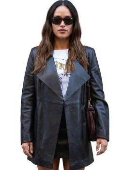 Milan Fashion Week 2026 Adria Arjona Black Leather Coat
