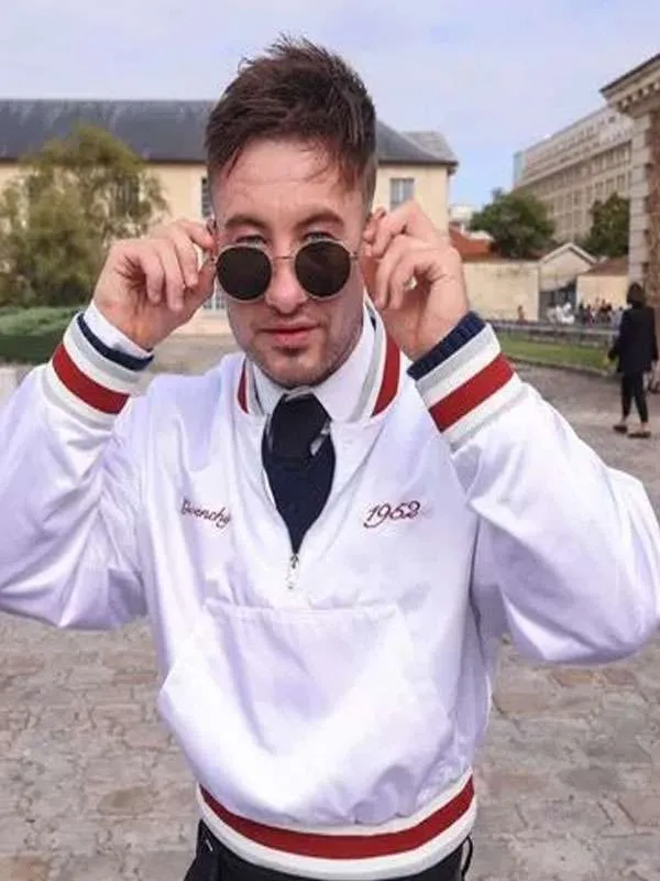 Paris Fashion Week Irish Actor Barry Keoghan White Varsity Jacket