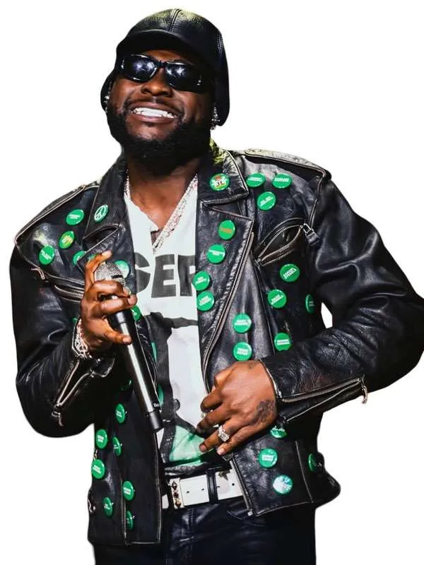 London Concert 2026 Davido Bring Them Home Black Biker Leather Jacket