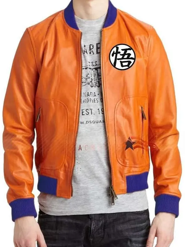 Dragon Ball Z Goku Bomber Orange and Blue Leather Jacket