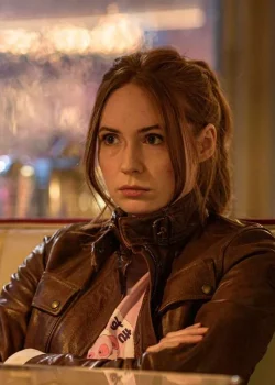 Gunpowder Milkshake Karen Gillan Brown Leather Jacket