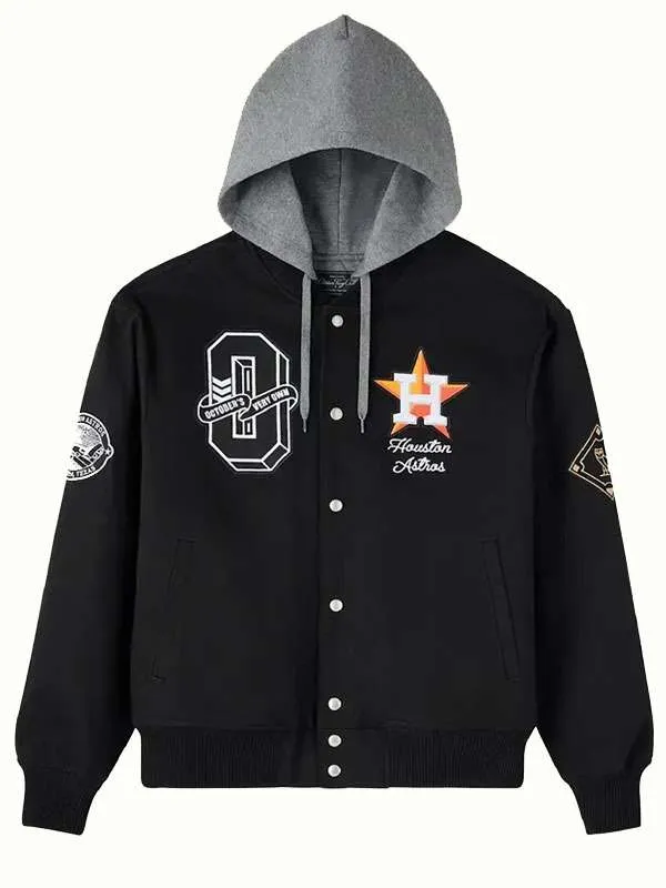 MLB Houston Astros 2026 OVO Hooded Black Bomber Jacket
