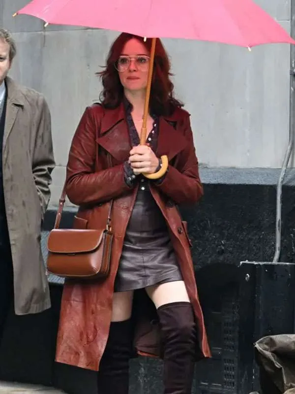 Claire Foy Ink 2026 Jules Davies Brown Leather Trench Coat