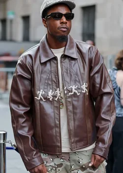 Joey Bada$$ NYFW 2026 Brown Leather Jacket