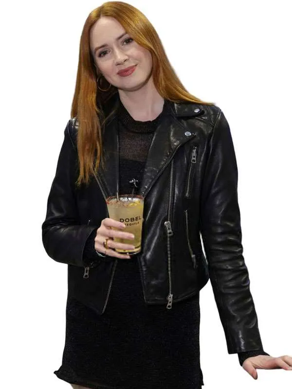 Karen Gillan US Open Tennis Championships 2026 Black Biker Leather Jacket