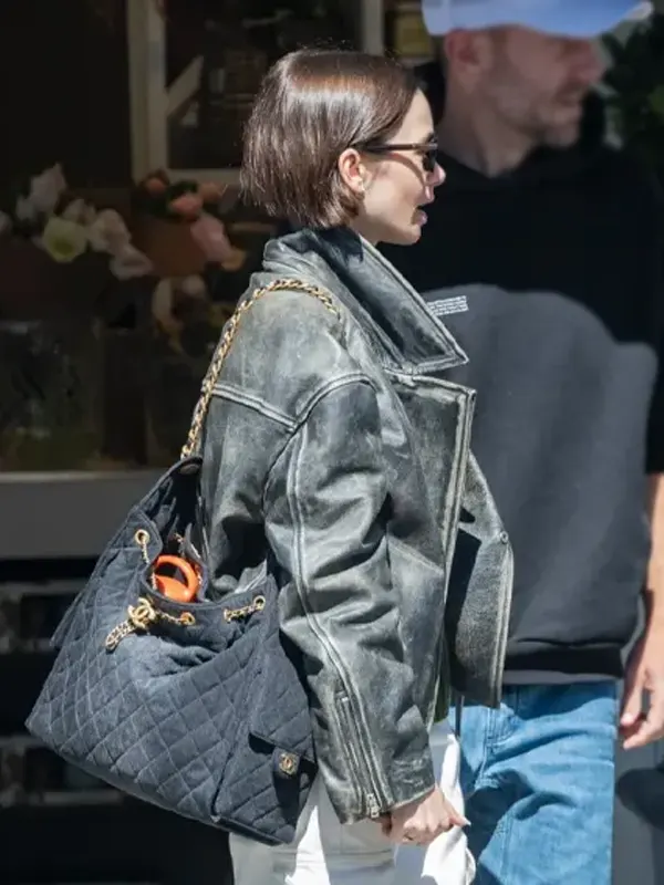 Lily Collins London Black Leather Jacket