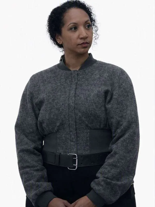 Alexandria Riley TV Series Silo S03 Camille Sims Grey Wool Bomber Jacket
