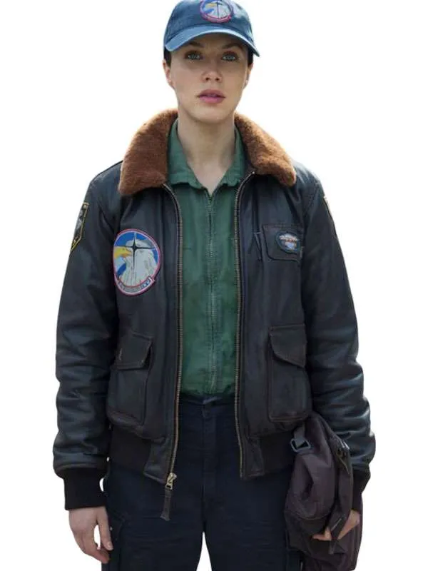 Jessica Brown Findlay Silo S03 Charlotte Keene Flight Bomber Leather Jacket