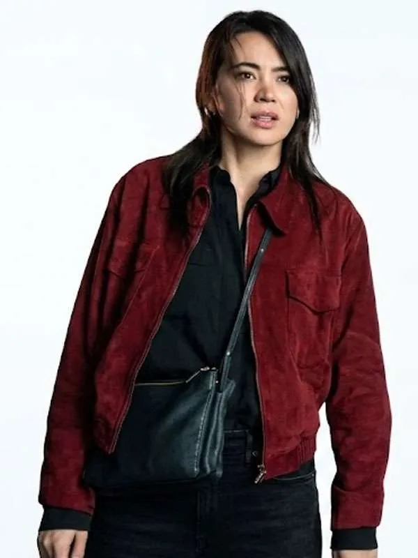 Jessica Henwick TV Series Silo S03 Helen Drew Red Suede Jacket