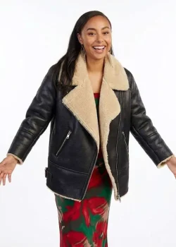 Ted Lasso S04 Abbie Hern Black Shearling Leather Jacket