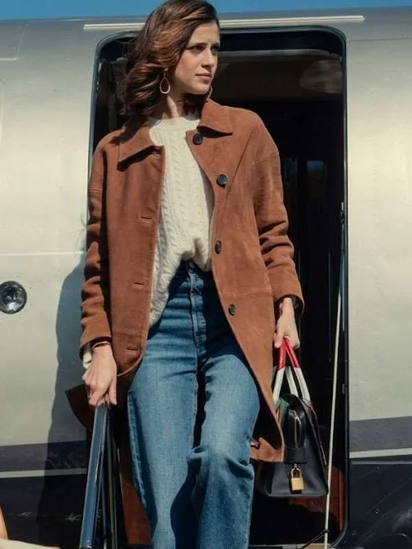 Benedetta Porcaroli TV Series The Gentlemen 2026 Brown Suede Leather Coat