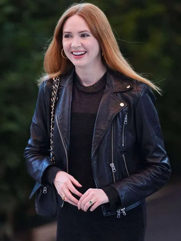 Karen Gillan US Open Tennis 2026 Black Leather Jacket