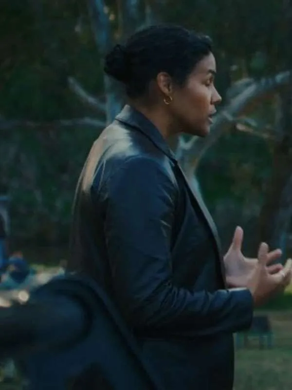 Zahra Newman Last Seen S01 Black Leather Blazer