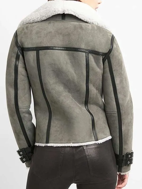 Women’s B3 Grey Shearling Suede Leather Jacket
