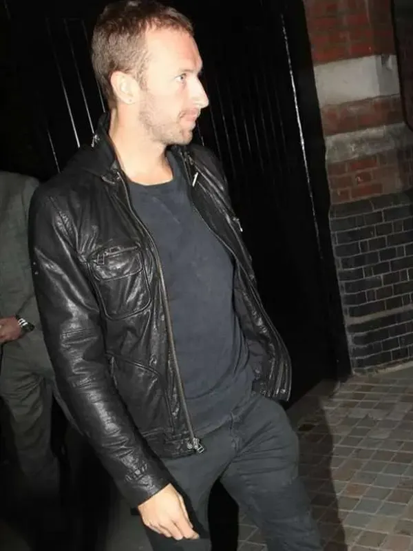 Chris Martin Coldplay Black Hooded Leather Jacket