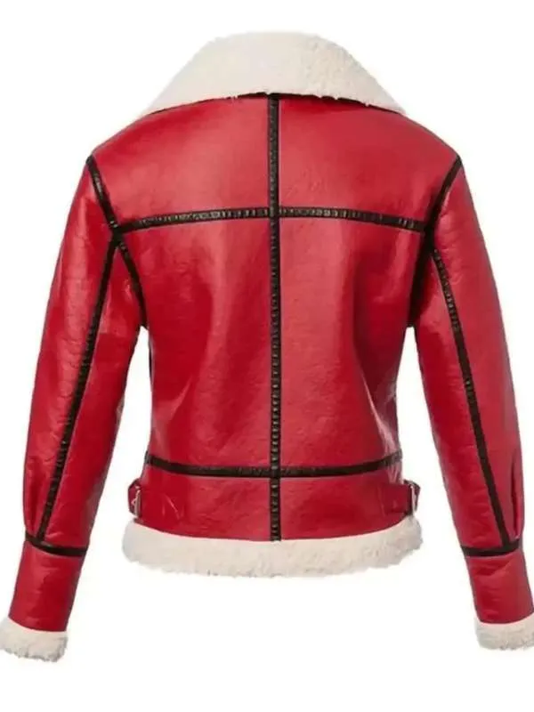 Christmas Womens Red Shearling Leather Jacket