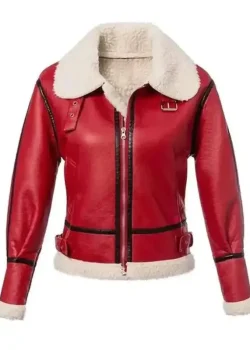 Christmas Womens Red Shearling Leather Jacket