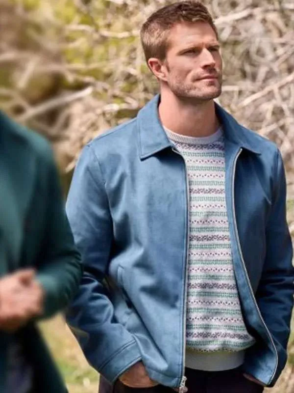 Davey Fisher Finding Mr. Christmas 2025 Blue Suede Leather Jacket