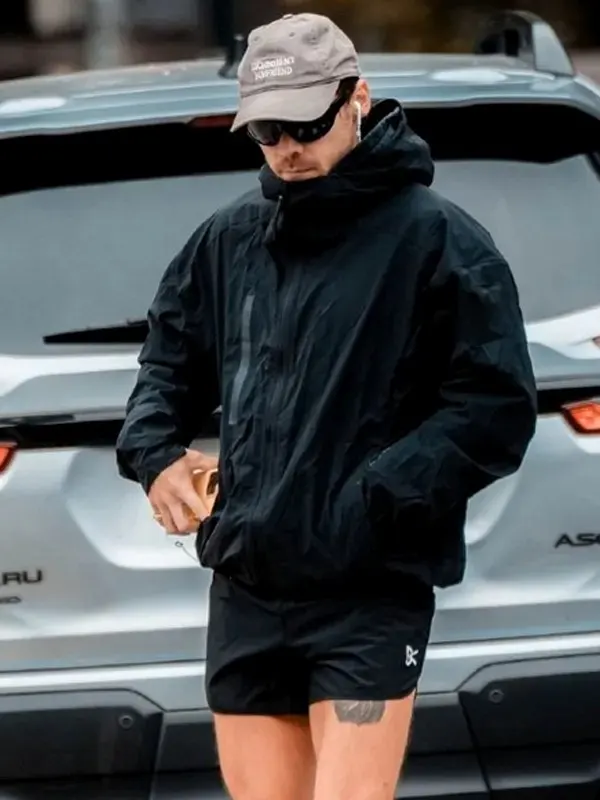 New York City 2026 Harry Styles Black Hooded Windbreaker Jacket