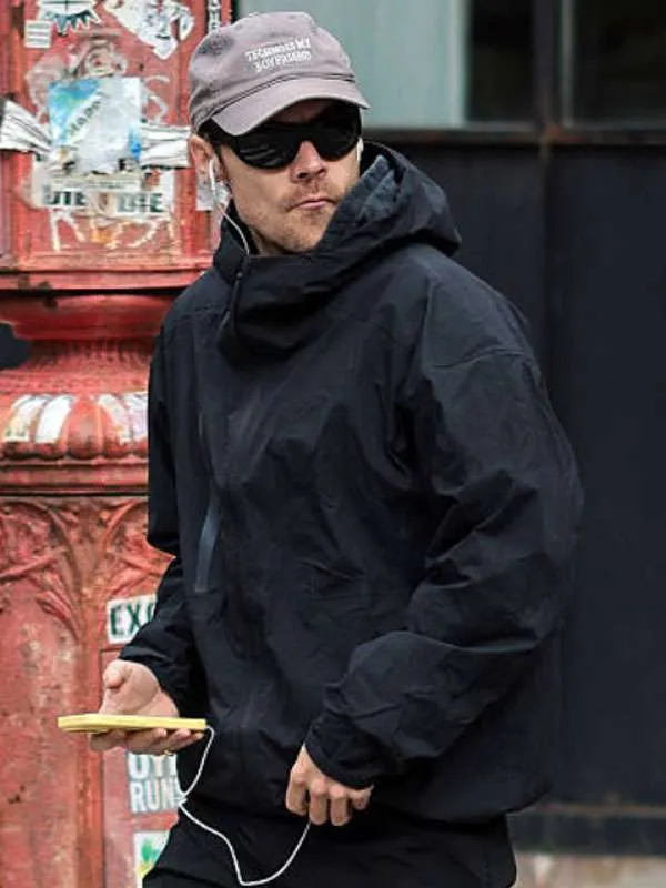 Harry Styles Black Hooded Windbreaker Jacket