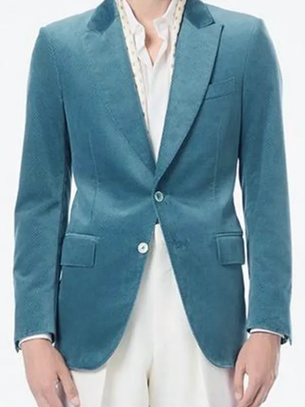 Jonathan Bennett Finding Mr Christmas S02 Blue Velvet Blazer