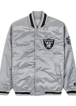 Las Vegas Raiders Silver Satin Varsity Jacket