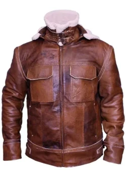 Men B3 Shearling Brown Hooded Real Leather Jacket