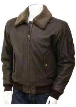 Men Shearling Flying Bomber Leather Jacket