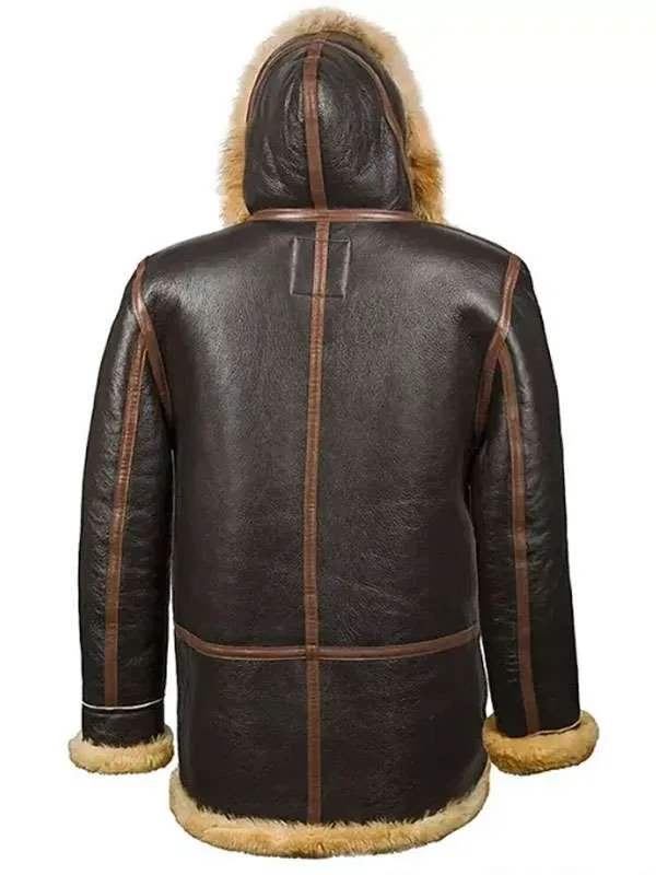 Men’s B7 Shearling Brown Hooded Leather Jacket