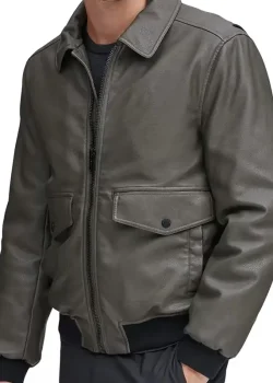 Men Classic Grey Bomber Leather Jacket