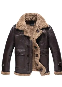 Men Lambskin Shearling Brown Leather Jacket